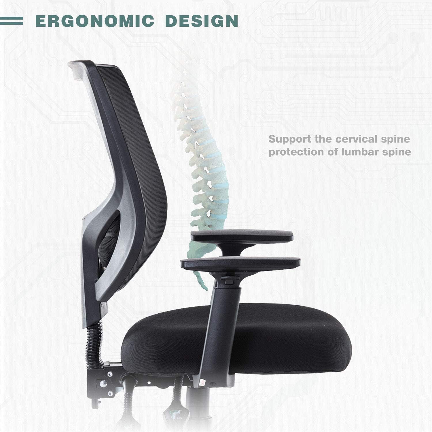 Rimiking Mesh Office Chair, Mid Back Ergonomic Swivel Black Mesh Computer Chair Adjustable Height and Armrest with Lumbar Support Task Chair: Kitchen & Dining