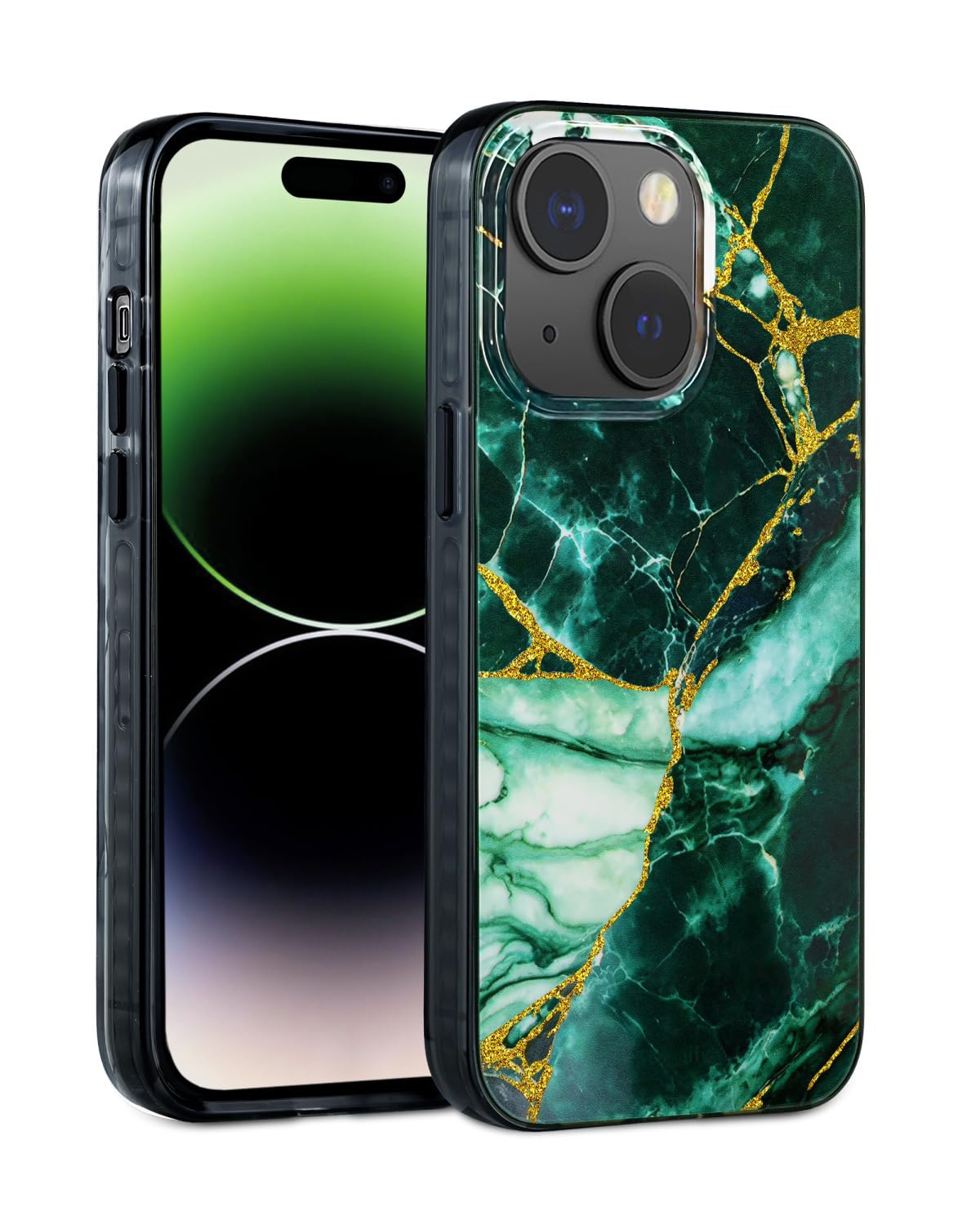 SCORPIFY for iPhone 13 Case [Compatible with MagSafe] with Emerald Green Marble Design, Cute Magnetic Phone Cover for Women Girls and Men, Slim Shockproof Bumper with Gold Accents — image 1