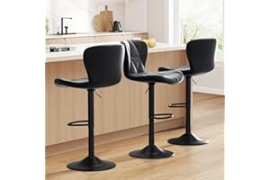 Daluvenix Bar Stools Set of 3,Adjustable Swivel Barstools, Faux Leather Bar Chairs,Upholstered Counter Height with High Backrest for Kitchen Island, Black