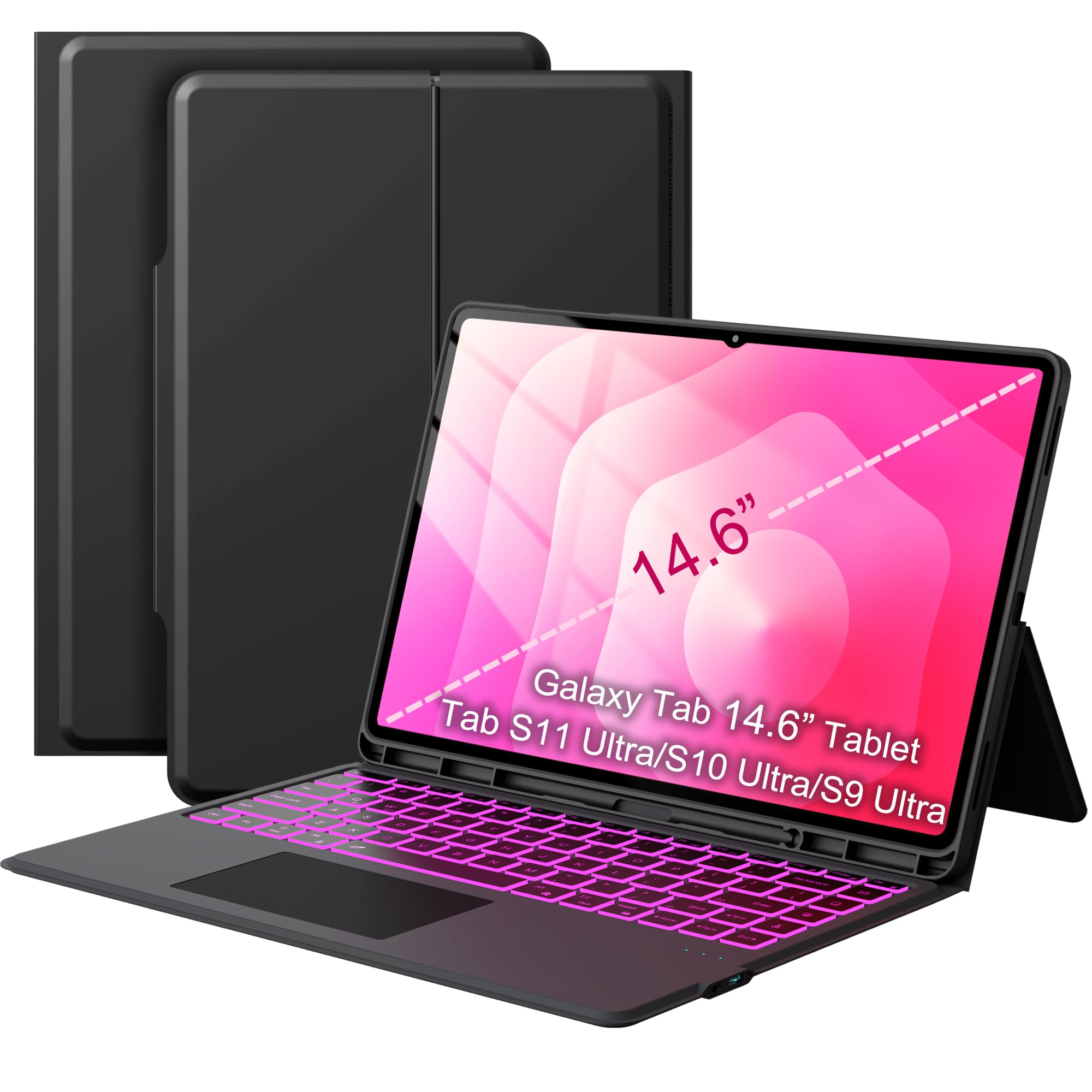 Photo 1 of for 14.6 inch Samsung Galaxy Tab S11 Ultra/ S10 Ultra/ S9 Ultra /S8 Ultra Case with Keyboard - Folio Book Cover with Touchpad - 7 Color Backlit Keyboard with S Pen Holder for 14.6" Samsung Tablet