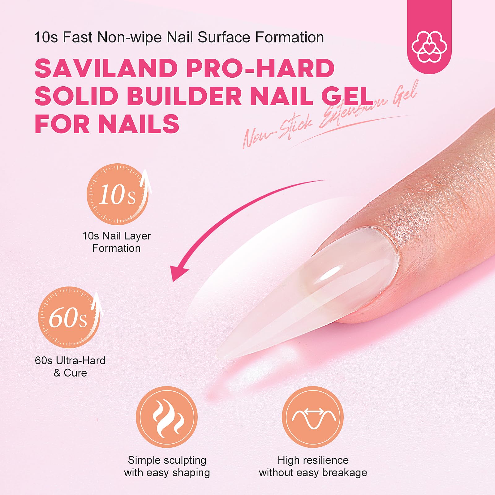 SAVILAND PRO-Hard Solid Builder Nail Gel for Nails: 2024 Ultra-Strength | Non-Sticky | Clear 3D Nail Gel with U V Lamp for 3D Nail Carving Emboss & Fast Extension Professional Use Salon - Image 4