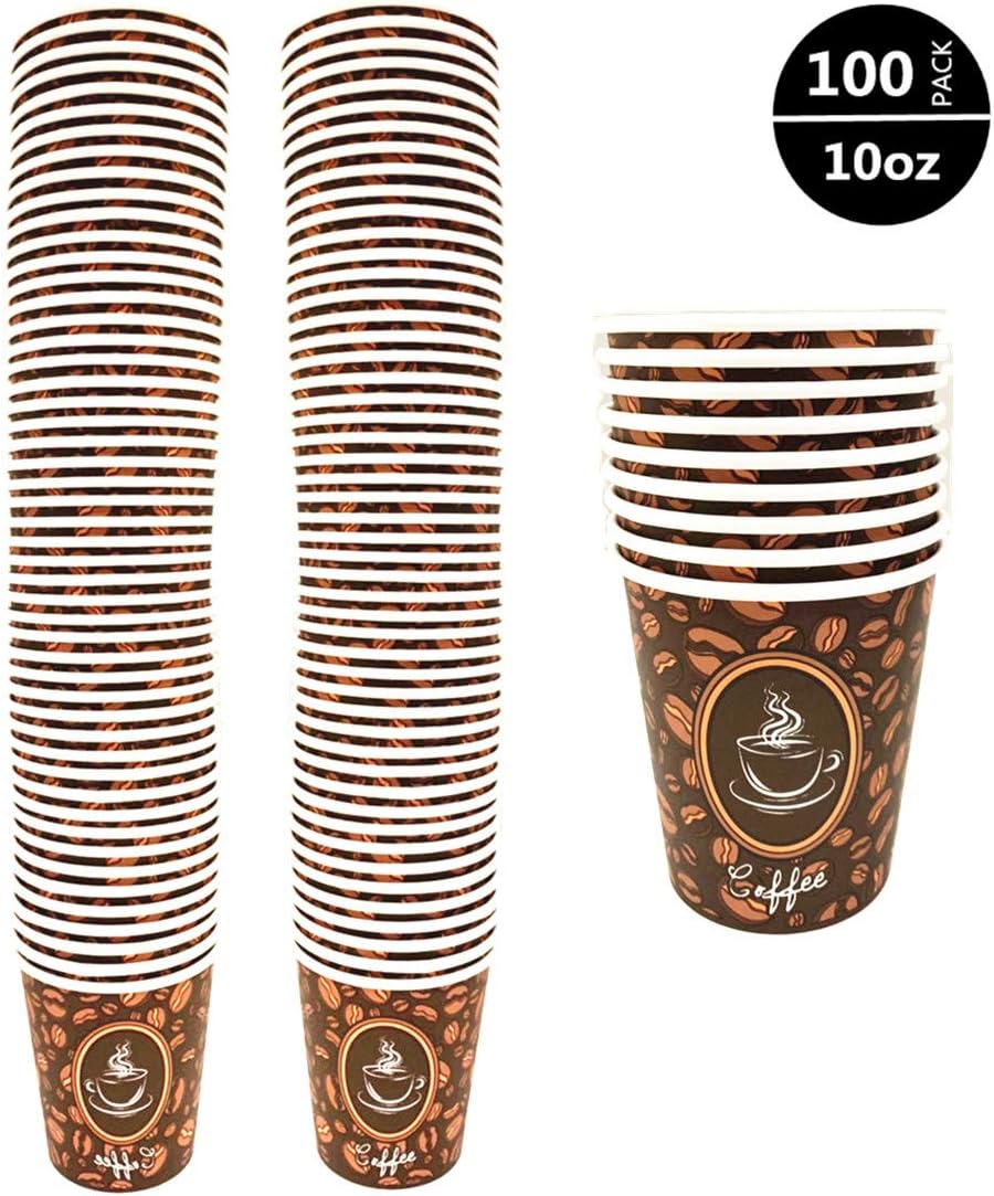 100 Pack Quality Disposable Paper Hot Coffee Cups, Perfect For Hot Drinks Tea & Coffee, Coffee Shops And Bars (10 oz)