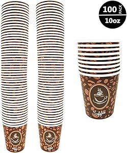 100 Pack Quality Disposable Paper Hot Coffee Cups, Perfect For Hot Drinks Tea & Coffee, Coffee Shops And Bars (10 oz)