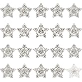MAYJOYDIY 40pcs Star Rhinestone Buttons 0.8inch Silver Crystal Shank Button Embellishments Craft 1-Hole Bling Decorative Button for DIY Crafts Jewelry Clothes Bags Decoration