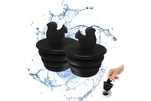 SYIPO Universal Bathtub Plug - 2 Pack Silicone Tub Stopper, Black Squirrel Shape, Fits Kitchen & Bathroom Sink Drains