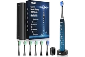 7MAGIC Sonic Electric Toothbrush for Adults, Rechargeable Toothbrush with 6 Mode & 3 Intensity, 40000VPM Toothbrush with 6 Brush Heads, Travel Case, 60 Days Battery Life, Wireless Charging, 2-Min Smart Timer