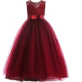 Weileenice Big/Little Girls Lace Bridesmaid Dress Flower Girl Kids Princess Formal Holiday Tulle Party Dresses