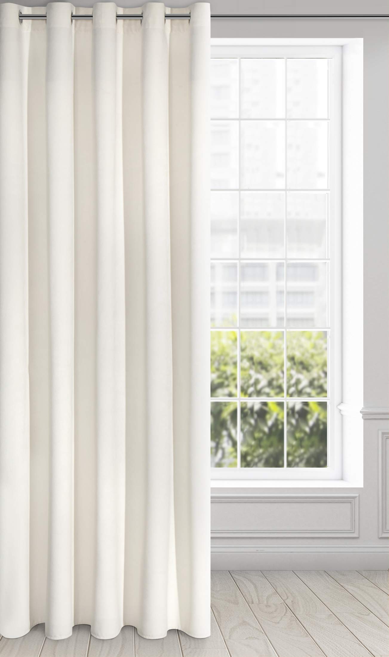 Eurofirany Soft Plain Opaque Velvet Curtain with Eyelets-1 Unit, Thick Fluffy Panel Drape Classic Glamour Elegant Living Room Bedroom, Cream, W55'' x L98''