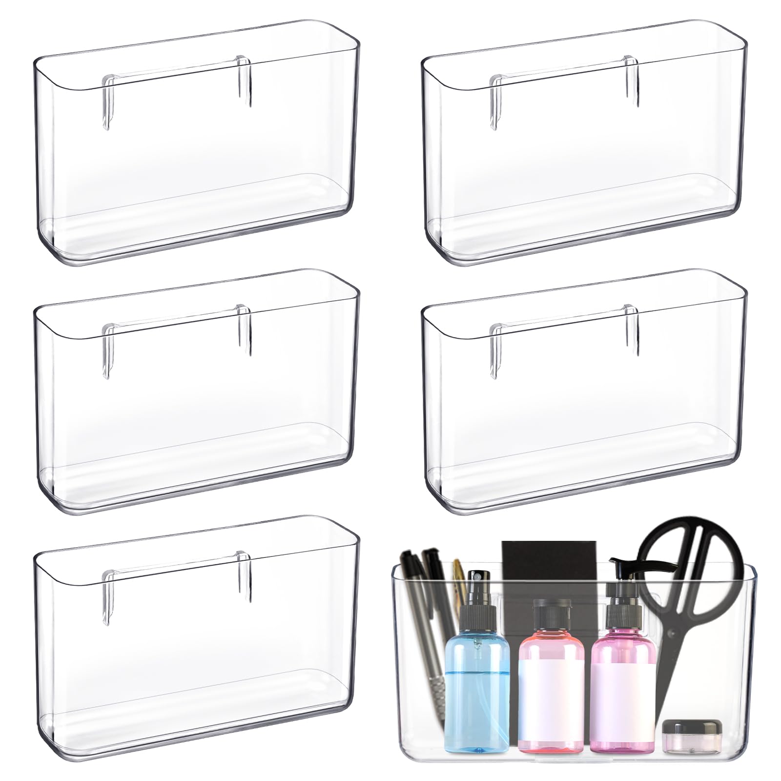 Photo 1 of Suzile 6 Pack Wall Mount Organizer Acrylic File Holder Adhesive Cabinet Door Organizer Wall Mounted Storage Box for Office Kitchen Bathroom Bedroom Garage Craft Room Collection(Big)