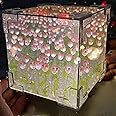 Yckeogln Handmade DIY Tulip Night Lamp, Cube Mirror Bedroom Tulip Night Lamp, 20 Flower Table Lamp and Mirror 2 in 1, Birthday Gifts for Women and Girls (Pink Tulips)