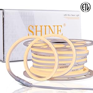 Shine Decor 7 by14.5mm Dimmable LED Neon Lights, 50ft 3000K Warm White, 110V Flexible Waterproof Rope Lights, 2835 120LEDs/M, for Indoor Outdoor Commercial Lighting Decoration, Accessories Included