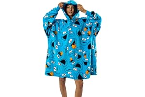 Bioworld Sesame Street Cookie Monster All-Over Print Blue Long Sleeve Oversized Hoodie Wearable Blanket-OSFA