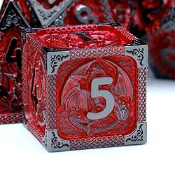 Haxtec Metal DND Dice Set Red Black Metal D&D Dice