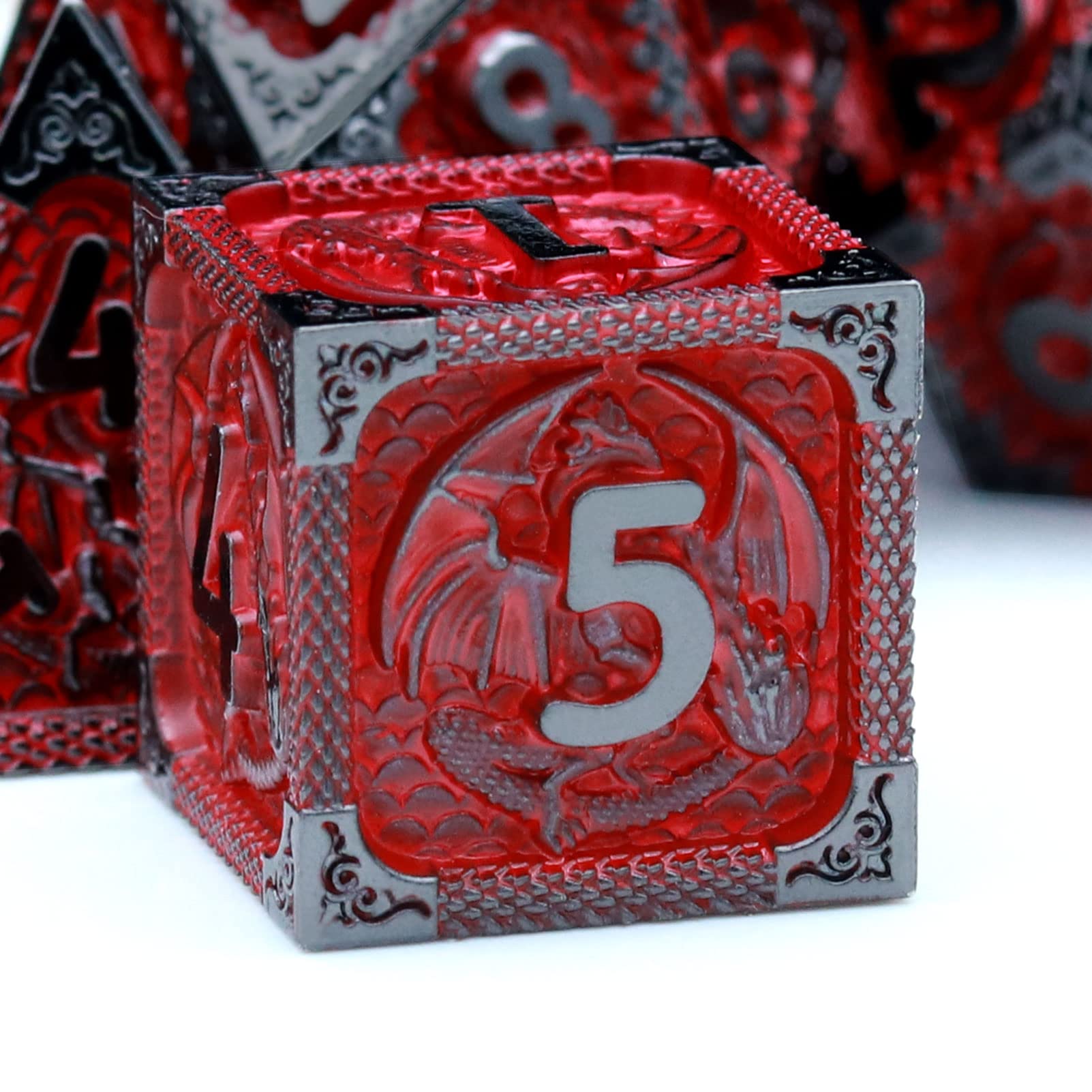 Haxtec Metal DND Dice Set Red Black Metal D&D Dice