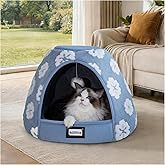 BALANCE Cat Beds for Indoor Cats, 2-in-1 Cat Bed Cave with Anti-Slip Bottom and Ultra-Soft Plush, Cozy Cats House Tent for Kittens and Small Dogs, 19 Inches, Blue