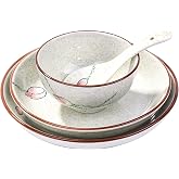 4-Piece Ceramic Dinnerware Set, Plate, Dish, Bowl, Spoon for Home Kitchen | Japanese Porcelain Hand-painted Tableware set, Practical Tableware for Home Meals and Housewarming Gatherings