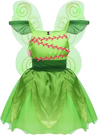 Alvivi Disfraz de Campanillas Niña Vestido de Hadas con Alas ...