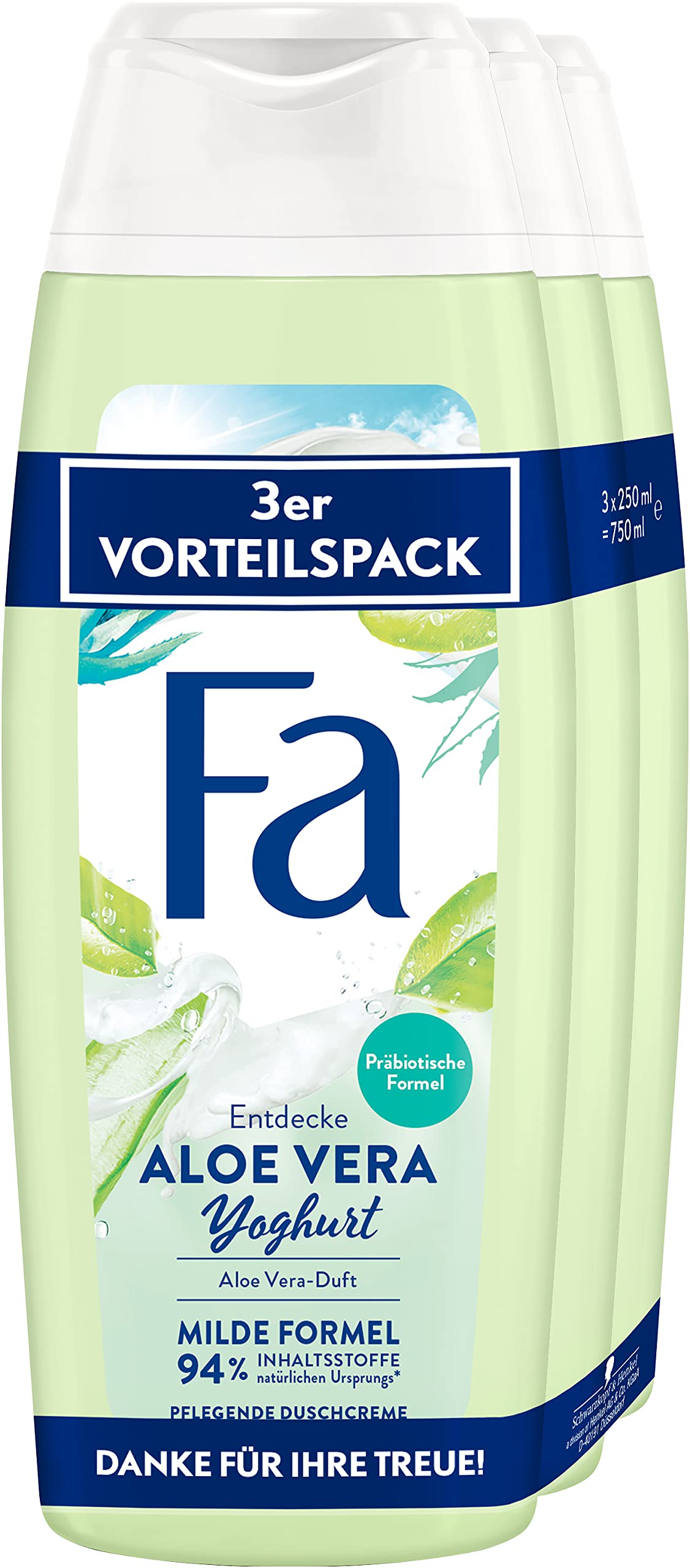 Fa Nourishing Shower Cream Aloe Vera Yoghurt with the Pleasant Nourishing Fragrance of Aloe Vera Pack of 3, 750 ml