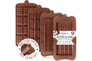 Walfos Chocolate Bar Molds, Non-Stick Silicone Break-Apart Chocolate Mold, 4 Pack Food Grade Candy Bar Molds Silicone, Perfec