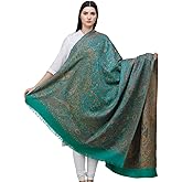 Exotic India Reversible Jamawar Shawl with Woven Paisleys - Wool