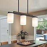 Mecgirn Farmhouse Dining Room Light Fixtures Over Table, Black Pendant Lights for Kitchen Island with Milk Glass Shade, 3 Lig