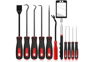 Swpeet 11Pcs Precision Pick & Hook Set with Scraper and Square Shaped Inspection Mirror with Fastener Remover Assortment Kit,