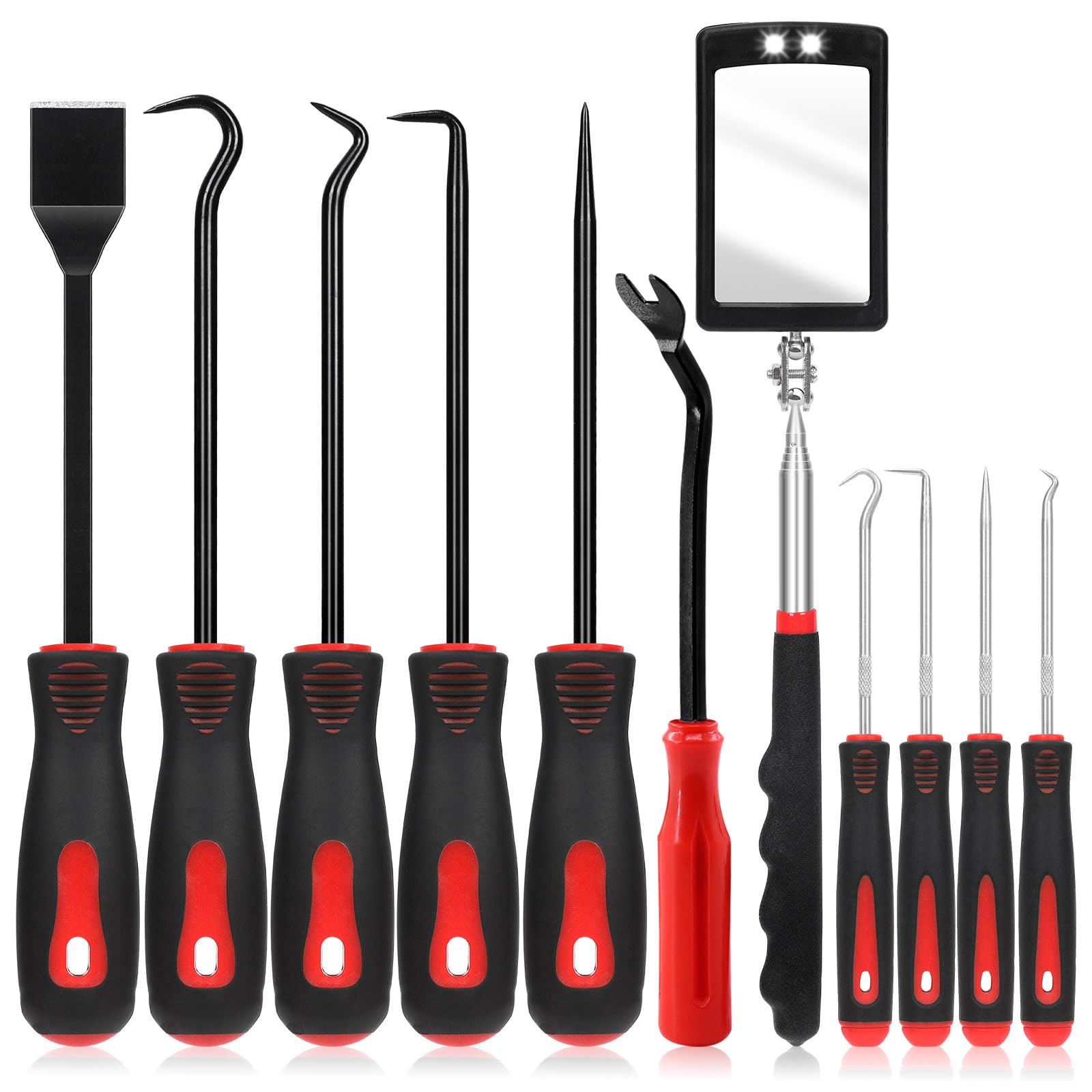 Swpeet 11Pcs Precision Pick & Hook Set with Scraper and Square Shaped Inspection Mirror with Fastener Remover Assortment Kit, Perfect for Automotive and Electronic Tools Hoses Gasket Hand Pick Up Tool