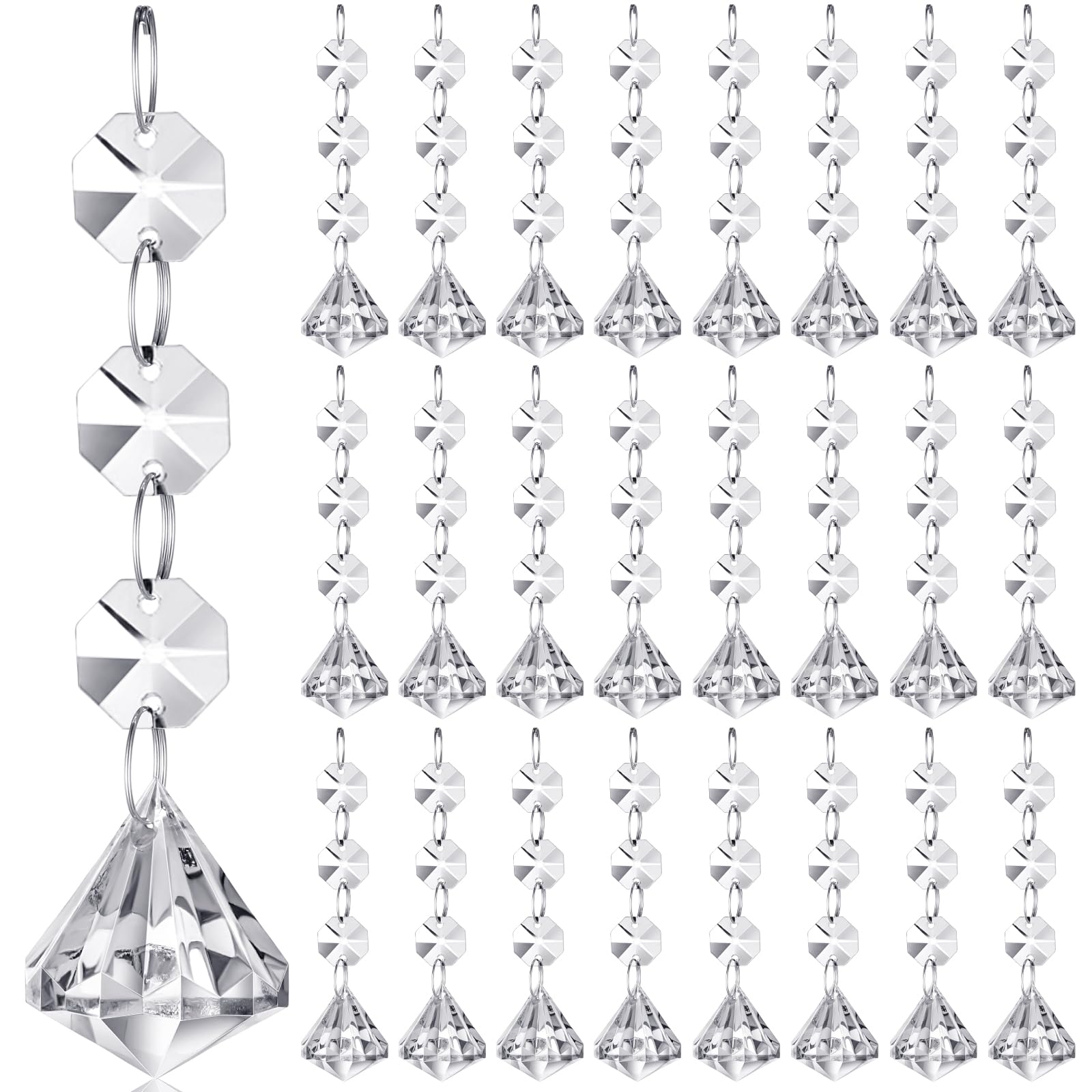 Nuenen 100 Pcs Hanging Crystals for Centerpieces Acrylic Chandelier Garland Beads Strands Prism Decorations Clear Teardrop Chandelier Crystals Pendant Wedding Home Garden Outdoor Ornaments(Diamond)