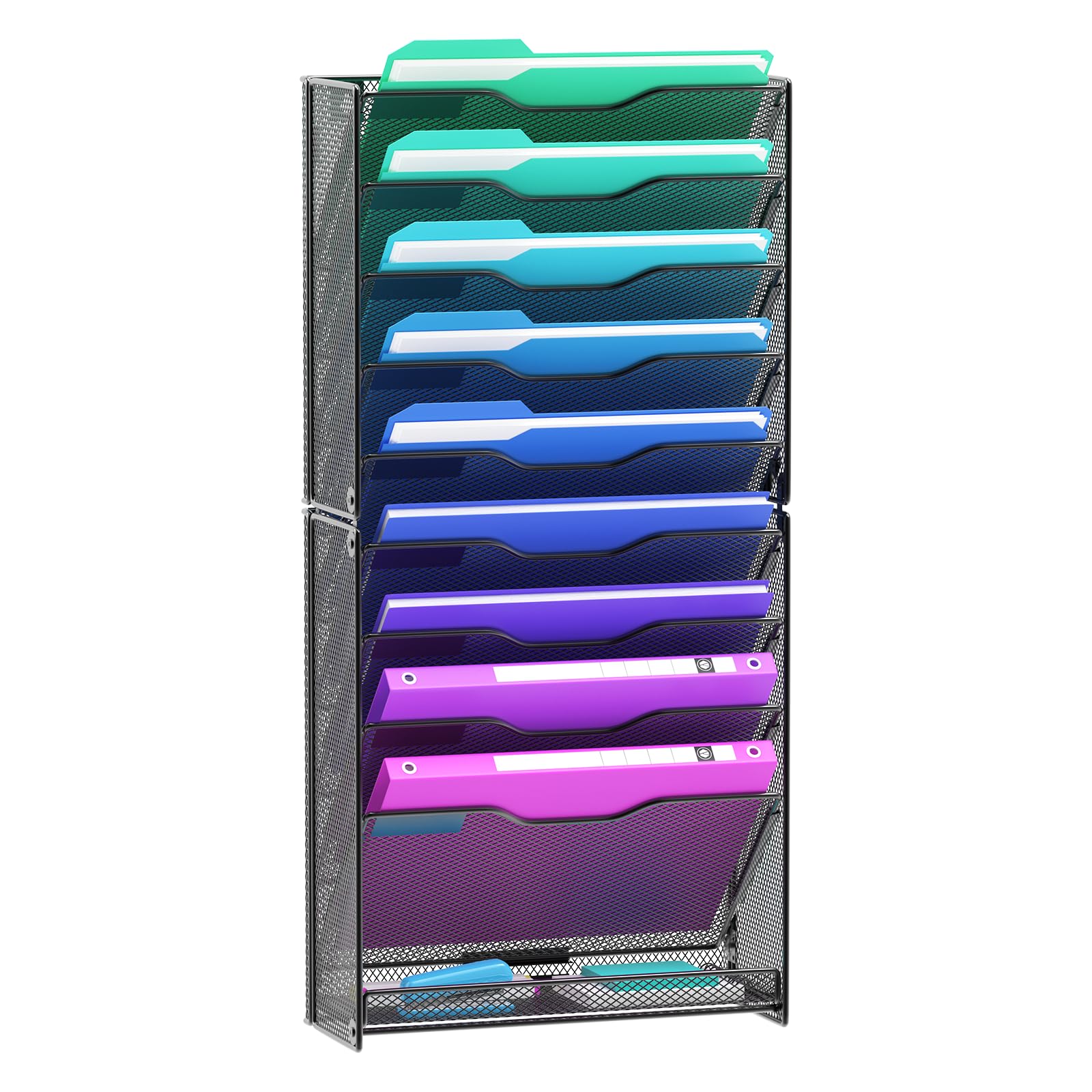 Photo 1 of VEESUN 10 Tier Hanging Wall File Organizer, Wall File Holder Organizer Mounted Letter Mail Magazine File Rack With Flat Tray For Office Home School, Black
