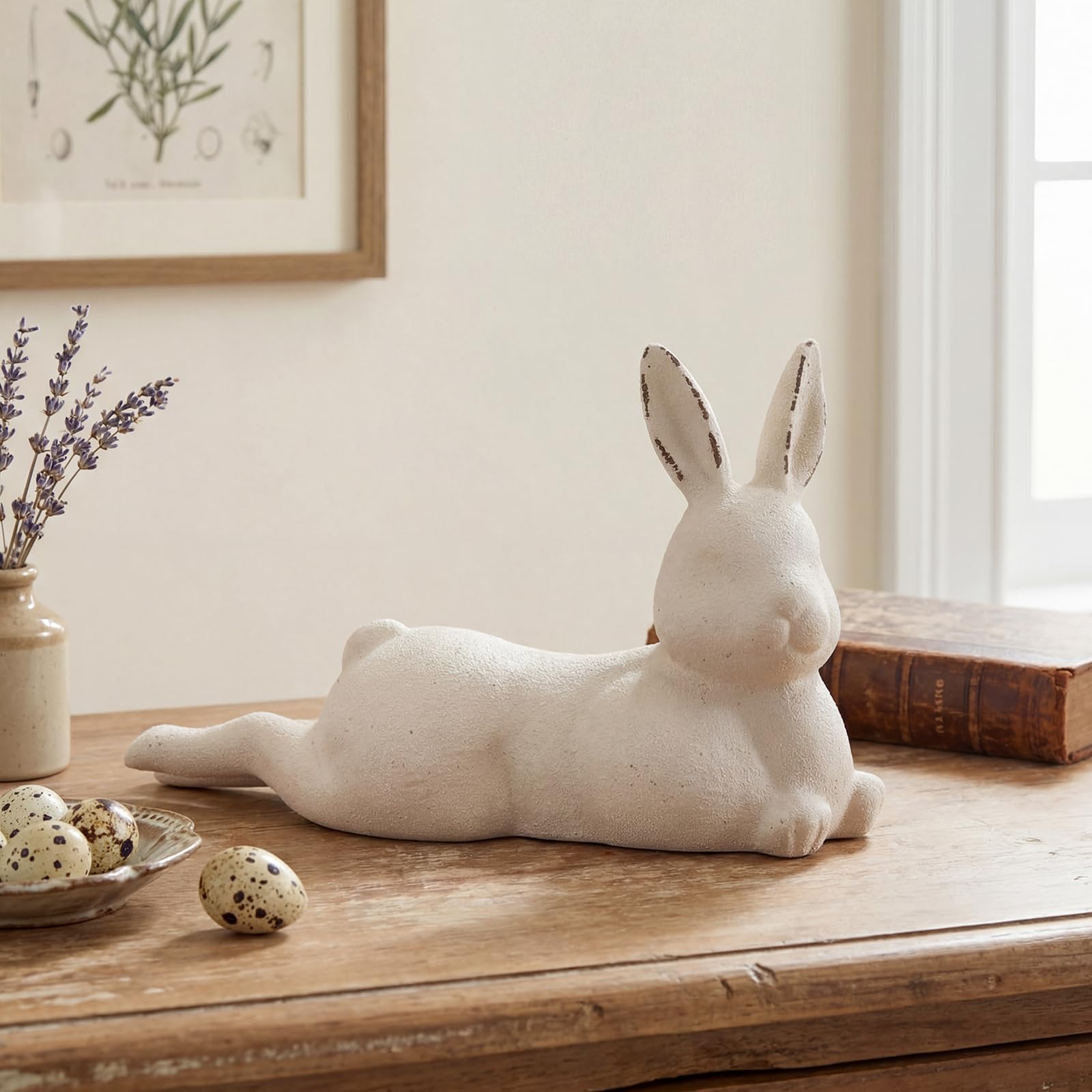 Photo 1 of Threehoney Easter Terracotta Bunnies Decor Rustic Terracotta Rabbit Lying Down Bunny Sculptures Ornament