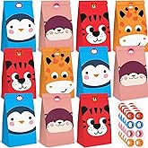 VGOODALL 36 Pack Animal Party Favor Bags with Stickers, 4.7"x 3.1"x 8.7" Paper Treat Bags for Kids Birthdays Classroom Rewards Goodie Gift Supplies