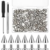 200 Pcs Punk Spikes and Studs Kit Cone Spikes Metal Tree Spike Screwback Studs for DIY Leathercraft Decoration Suitable for Clothing Dog Collars Belts Bags