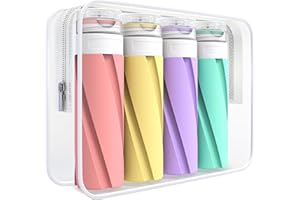 CasaCulina 4 Pack Silicone Travel Bottles for Toiletries, TSA Approved 3.4oz Leak Proof Shampoo And Conditioner Travel Size Essentials Toiletry Bottles, Refillable Traveling Liquid Containers