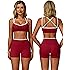 ABOCIW Workout Sets for Women 2 Piece Color Block Strappy Sports Bra High Waist Shorts Gym Yoga Pilates Outfits