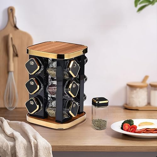 Neluxfe Spice Rack Organizer with 12 Jars, Rotating Seasoning