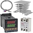 UMLIFE PID Temperature Controller REX-C100 REX C100 Thermostat Kit High Voltage 100ACV to 240ACV+ SSR Relay SSR-25DA+ K Thermocouple Thread Probe and White Heat Sink