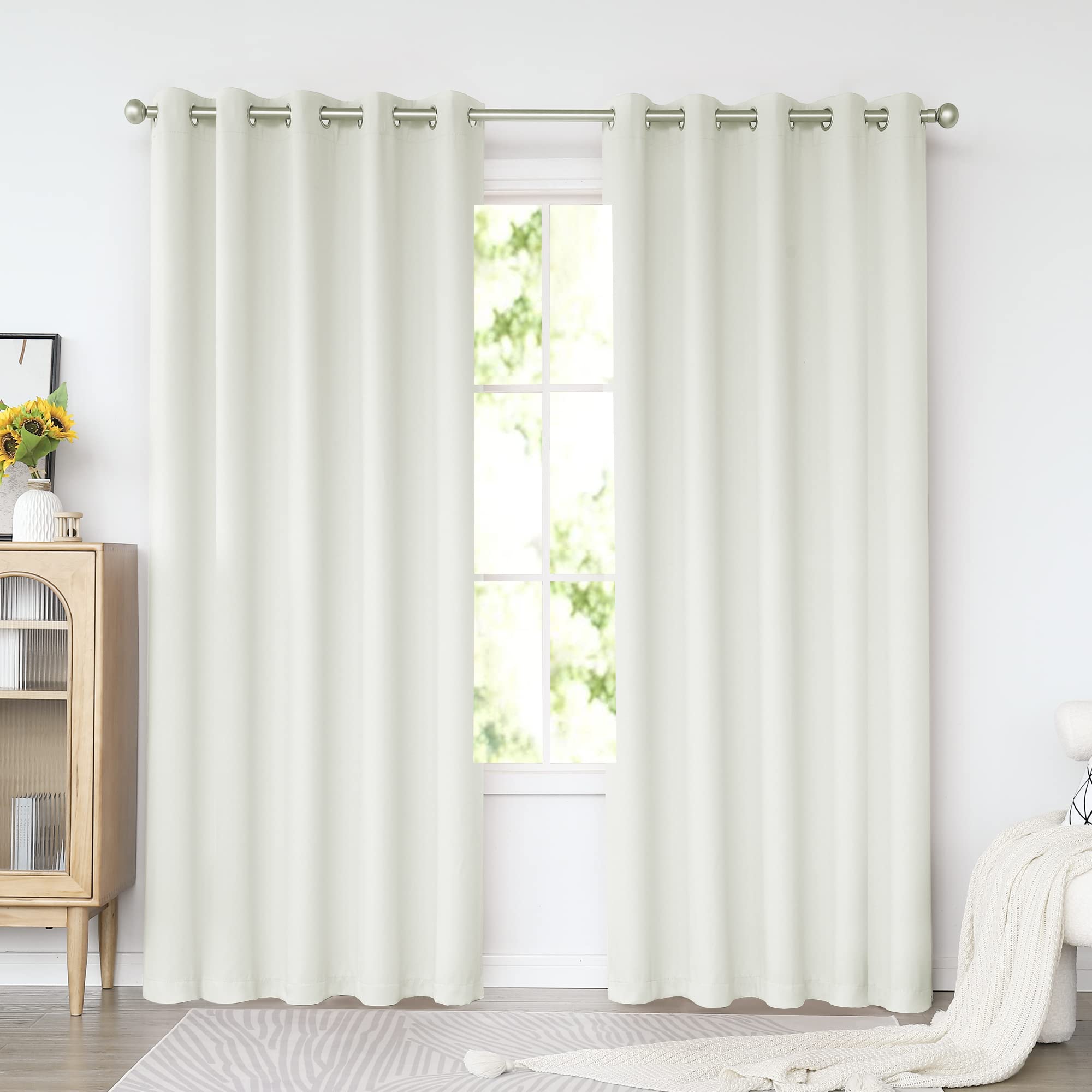 Photo 1 of KEQIAOSUOCAI Ivory Curtains 72 Inches Wide by 84 Inches Long for Bedroom - Room Darkening Grommet Extra Wide Windows Curtains Drapes for Living Room, 2 Panels, Light Beige, 72W x 84L