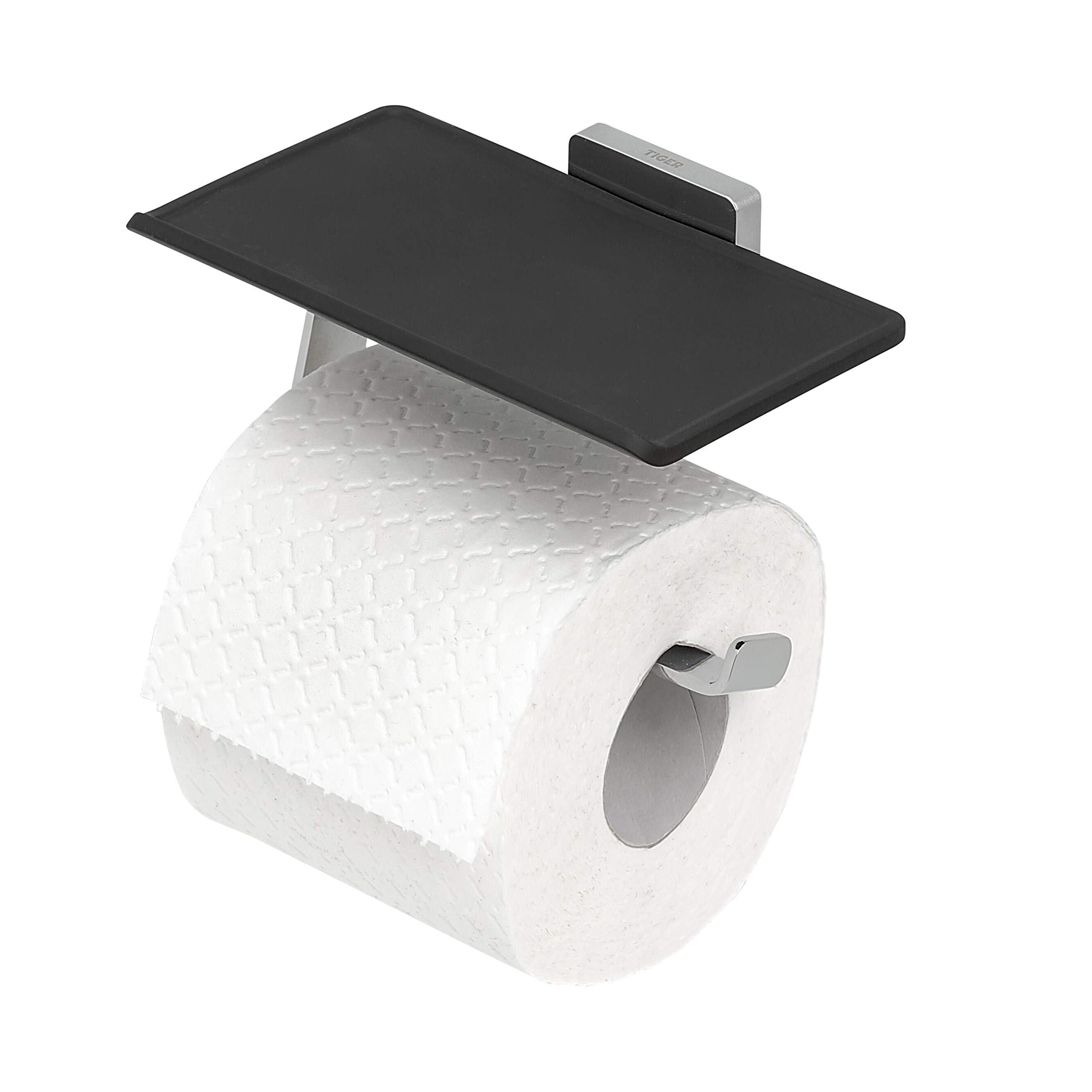 Tiger Dock Toilet Roll Holder With Shelf, Stainless Steel Brushed