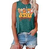 Retro Stay Groovy Tank Top Women Floral Graphic Tee Hippie Vintage 70s Disco Peace Casual Sleeveless Top