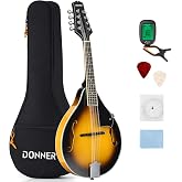 Donner A Style Mandolin Instrument Sunburst Beginner Adult Acoustic Mandolin Musical Instrument Mahogany 8 String, Bundle With Tuner String Bag Guitar Picks,DML-1