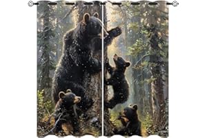 XINBADU Black Bear Blackout Curtains for Girls Boy Home Decor, Funny Forest Animal Woodland Wildlife Art Grommet Thermal Insulated Drapes Darkening Window Curtain for Bedroom Living Room, 42 x 45 Inch