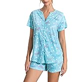ENJOYNIGHT Womens Pajama Set Cotton Summer Pj Shorts Button Down Sleepwear with Pockets