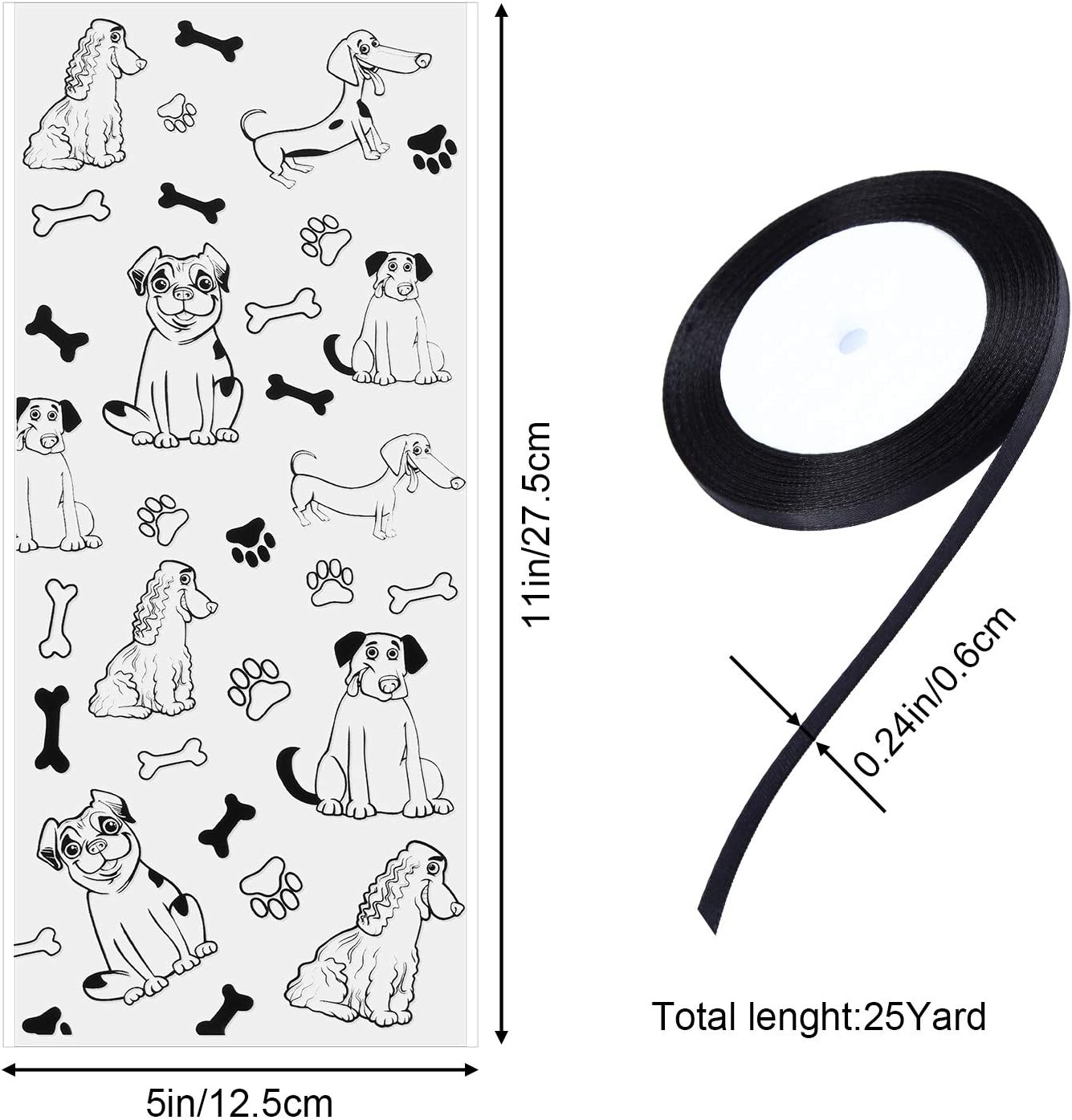 100 Pieces Dog Paw Bone Print Treat Bags Puppy Dogs Cellophane Bags Candy Gift Bags with 2 Rolls Ribbon Ties for Pet Treat Party Favor (Dog Pattern Style): Health & Personal Care