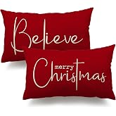 DFXSZ Christmas Throw Pillow Covers 12x20 Inch Set of 2 Merry Christmas Farmhouse Decorations Believe Holiday Decor Throw Cushion Case for Home Couch