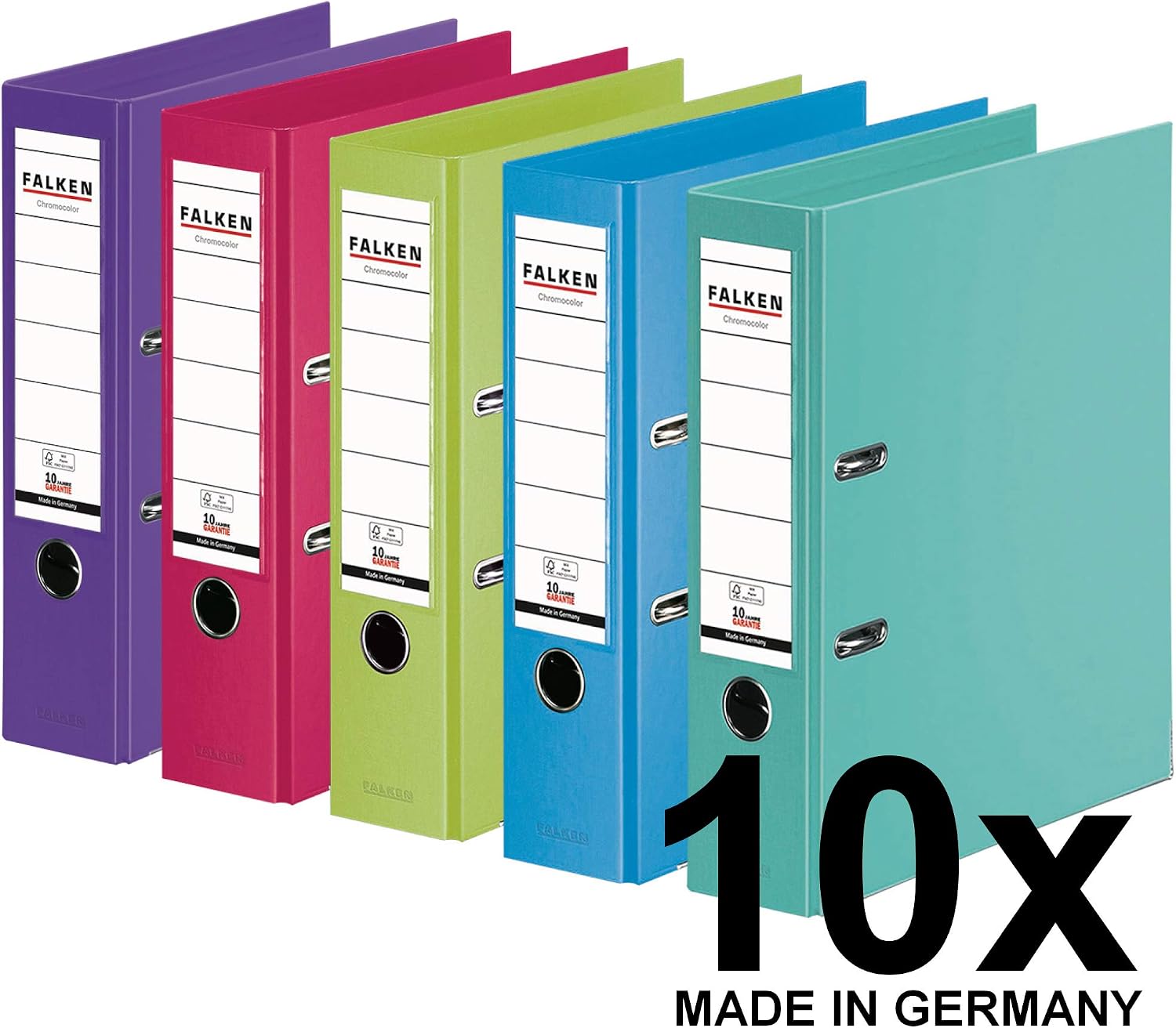 Original Falken 10-pack Chromocolor premium folders. Made in Germany. Plastic cover outside and inside 8 cm wide DIN A4 pastel colour assorted colours 2x each mint - Image 3