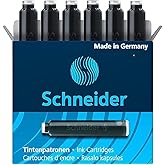 Schneider Ink Cartridge, Standard Format, Ball Closure, Refill for Fountain and Cartridge Rollerball Pens, Black Ink, Box of
