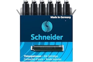 Schneider Ink Cartridge, Standard Format, Ball Closure, Refill for Fountain and Cartridge Rollerball Pens, Black Ink, Box of 6 Cartridges (6601)