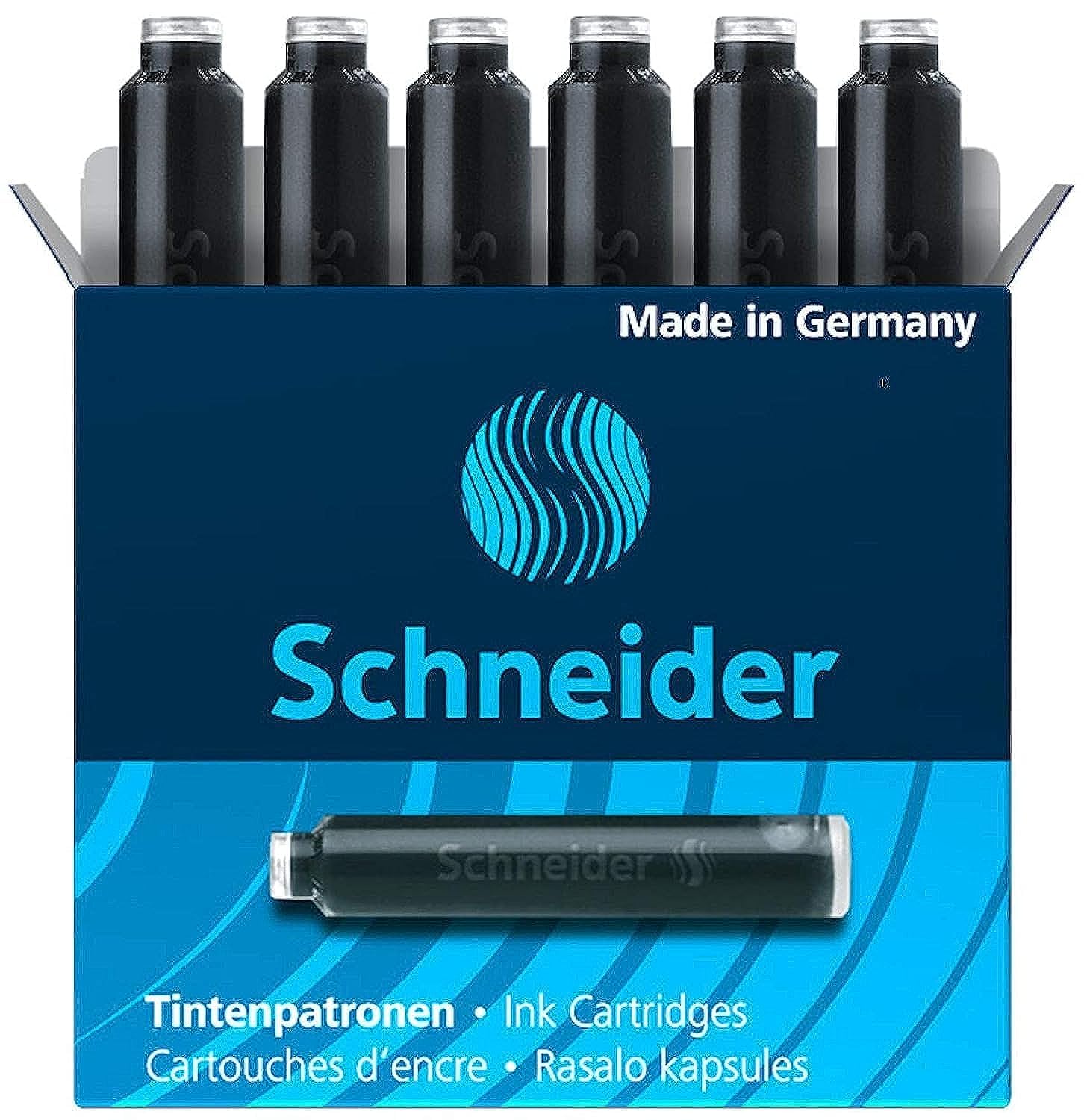 Photo 1 of Schneider Ink Cartridge, Standard Format, Ball Closure, Refill for Fountain and Cartridge Rollerball Pens, Black Ink, Box of 6 Cartridges (6601)