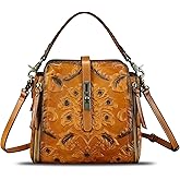 LRTO Genuine Leather Purses and Handbags for Women Retro Embossed Crossbody Shoulder Bag Satchel Pouches