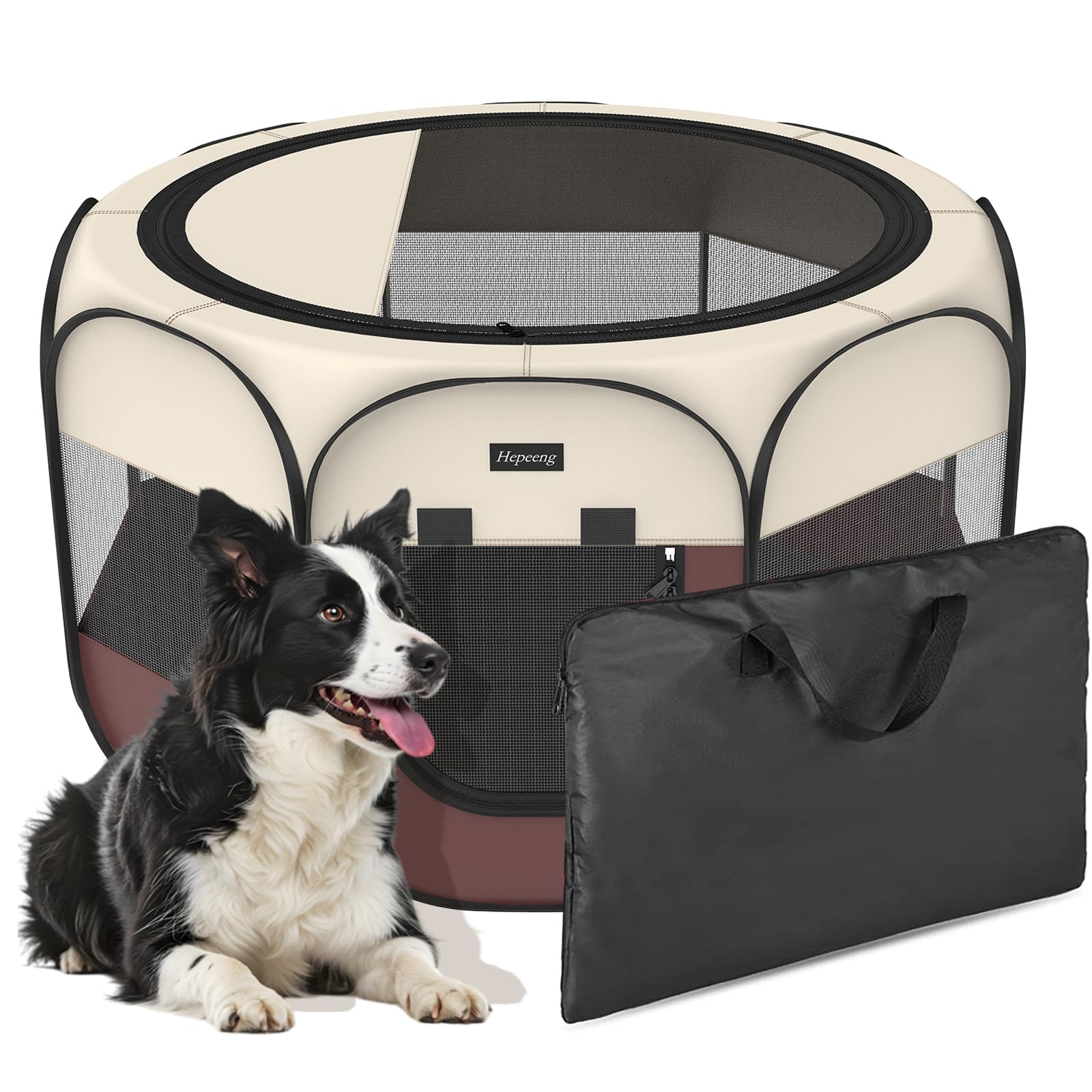 Hepeeng Portable Foldable Pet Dog Cat Playpen and Puppy playpen Pet Tent with Carrying Case Collapsible Travel Bowl Indoor/Outdoor Use with Water Resistant and Removable Shade Cover
